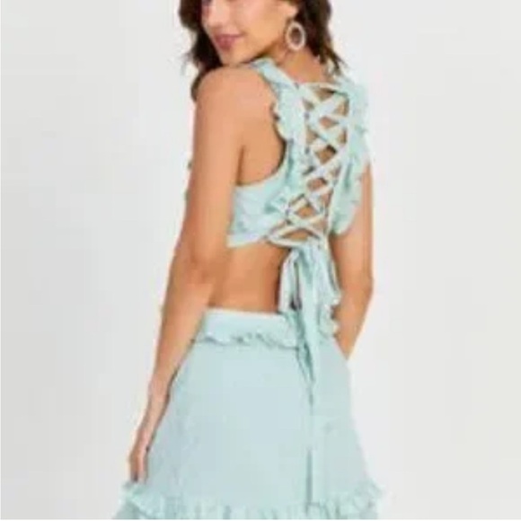 Altar'd State Green Ruffled Mini Dress Plunge Neckline - Picture 3 of 6